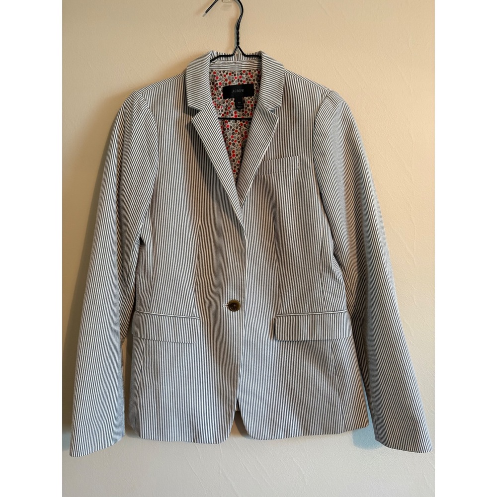 J.Crew Seersucker Blazer Women 4 Tall Striped Floral Preppy Nautical Classy Work